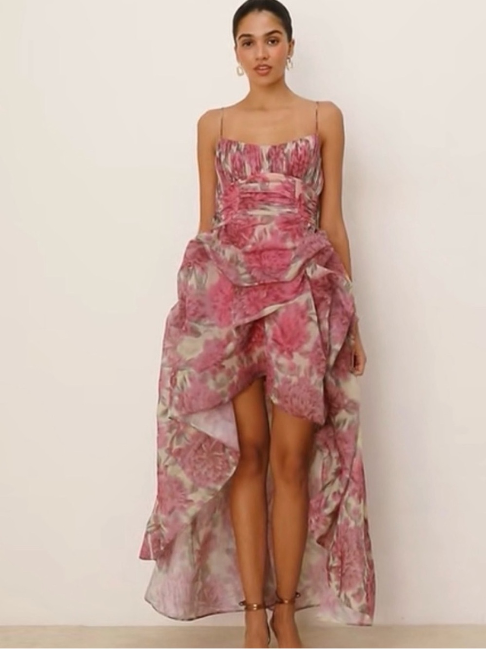 ASOS Rose-Pink Floral High-Low Spaghetti Strap Dress